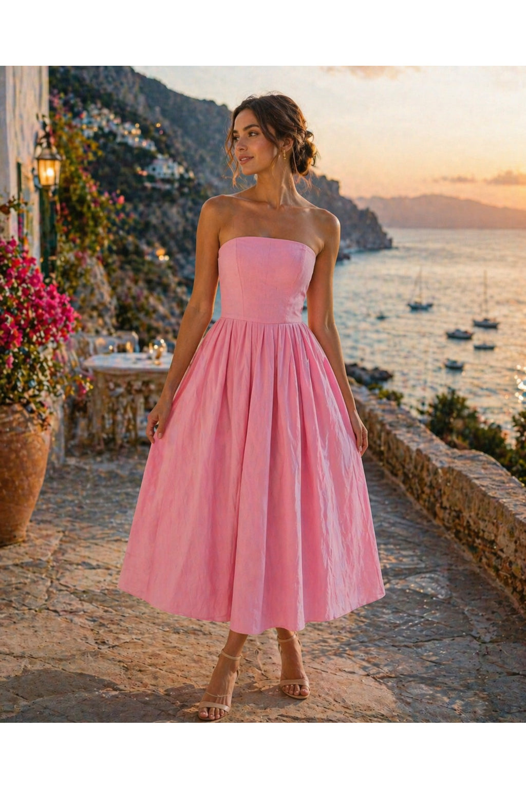 Askılı Büstiyer Model Keten Elbise – Pembe