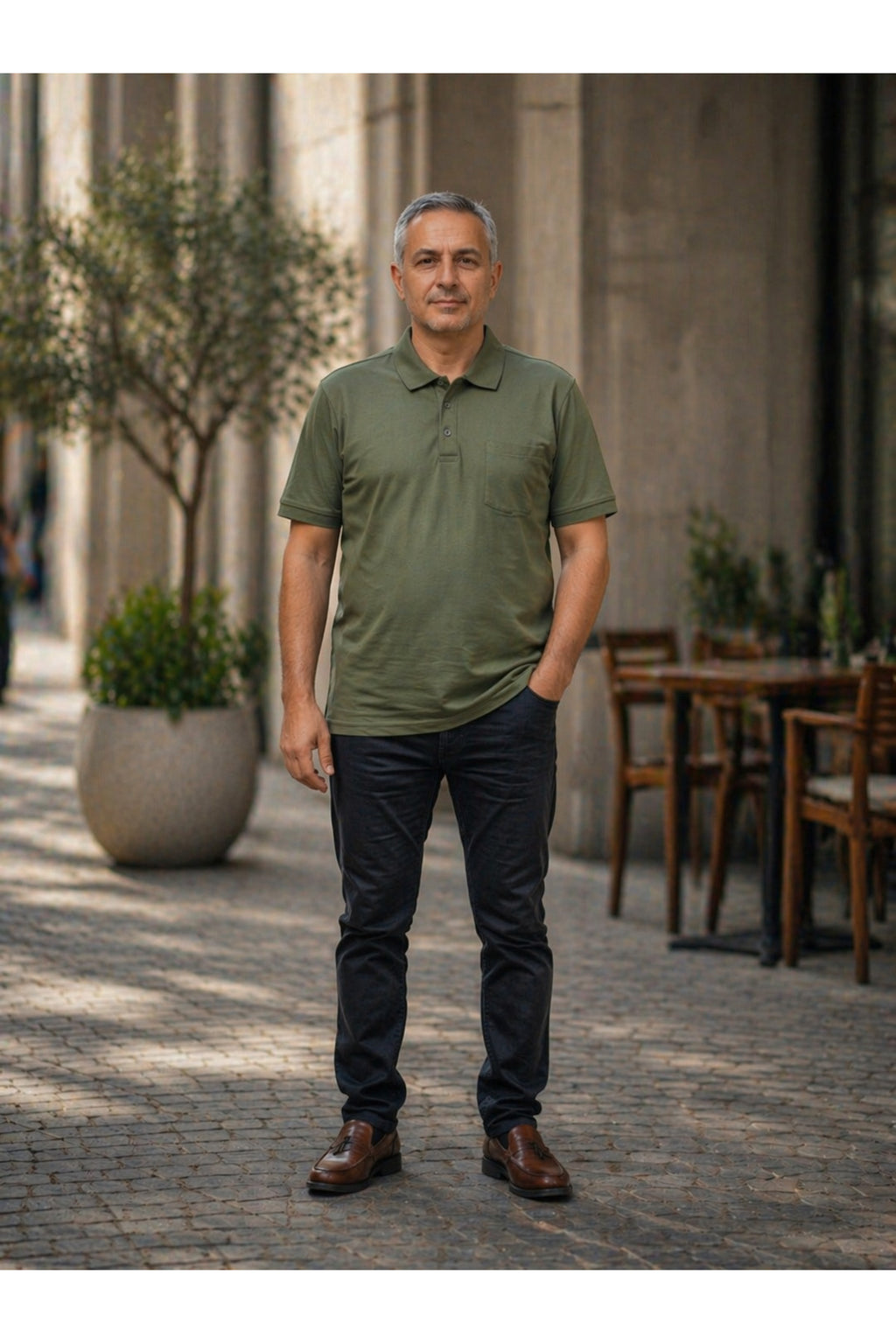 ErkekPolo Yaka T-shirt (Haki)