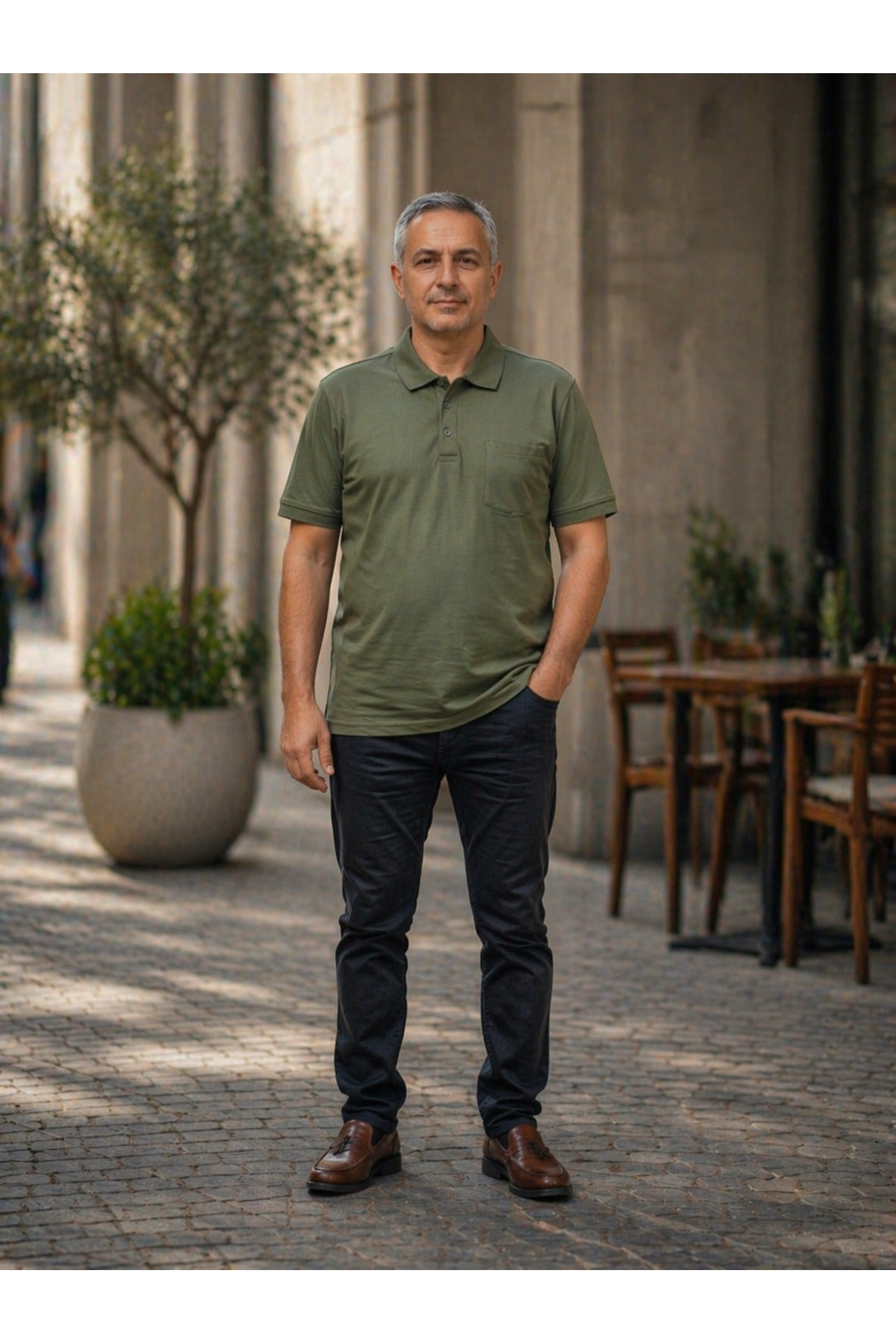 ErkekPolo Yaka T-shirt (Haki)