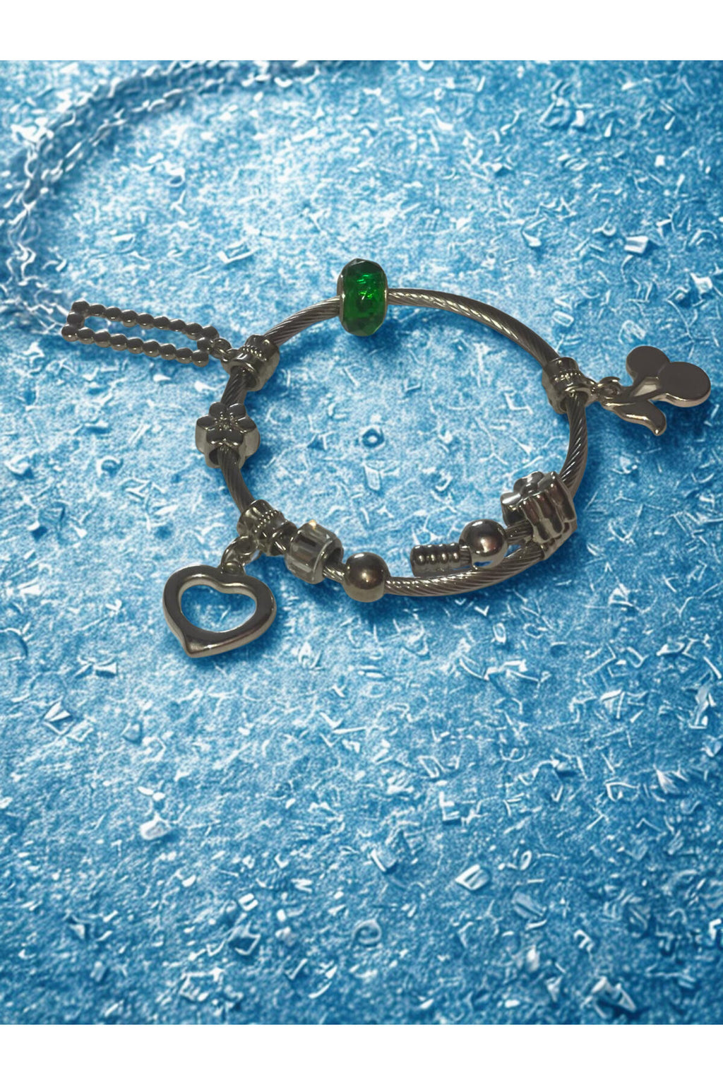 Kalp Charm Gümüş Renk Kelepçe Bileklik