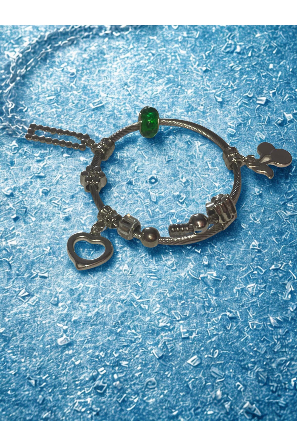 Kalp Charm Gümüş Renk Kelepçe Bileklik
