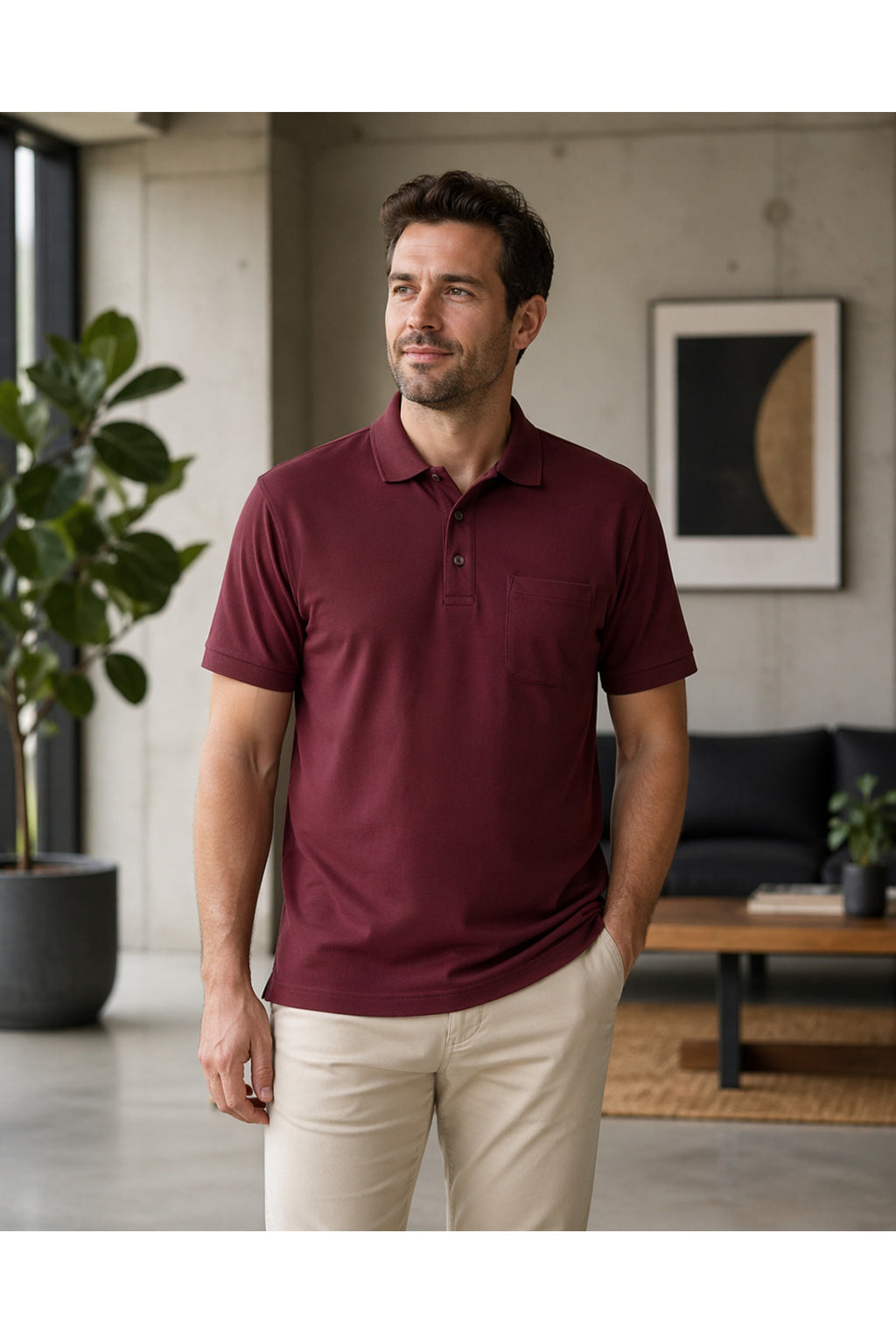 ErkekPolo Yaka T-shirt (Bordo)