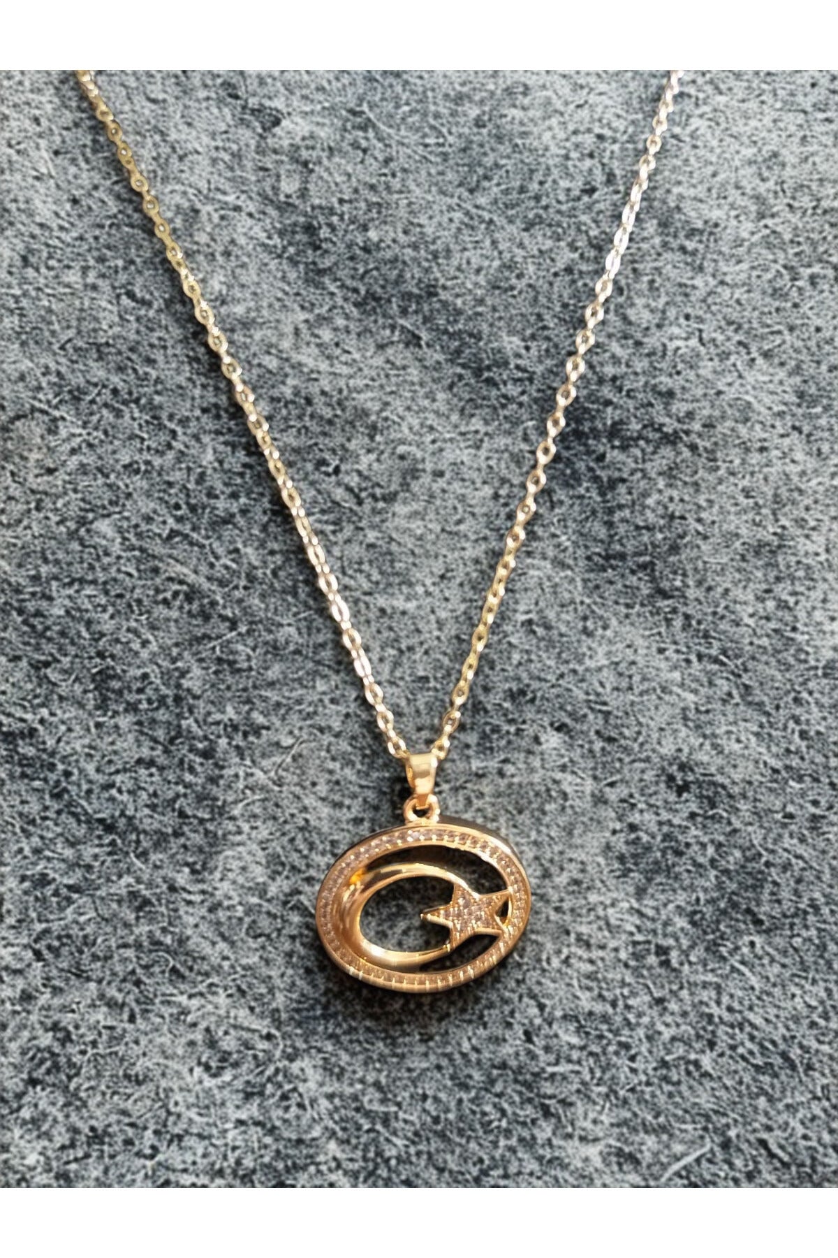 Ay Yıldızlı Gold Çelik Kolye