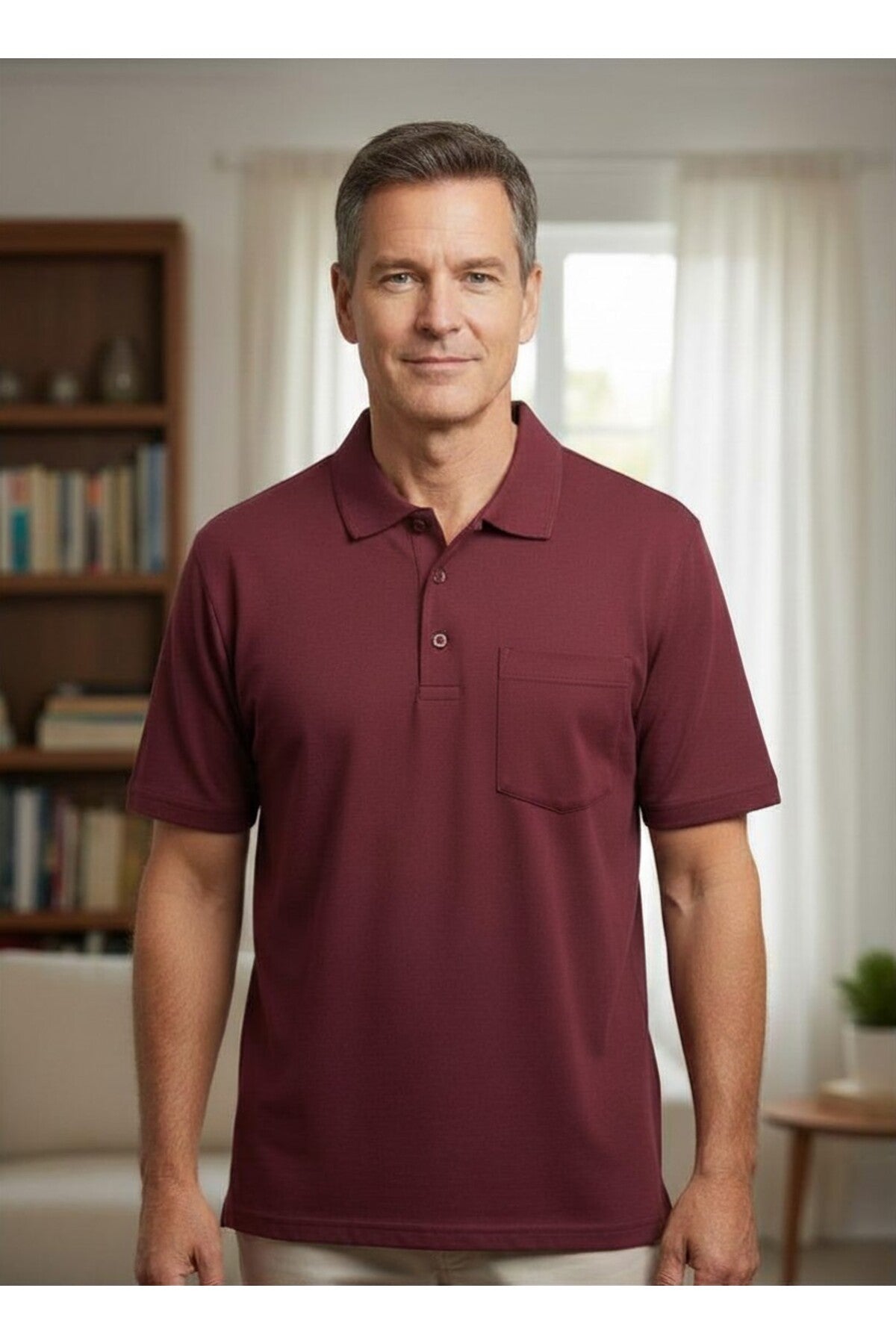 ErkekPolo Yaka T-shirt (Bordo)