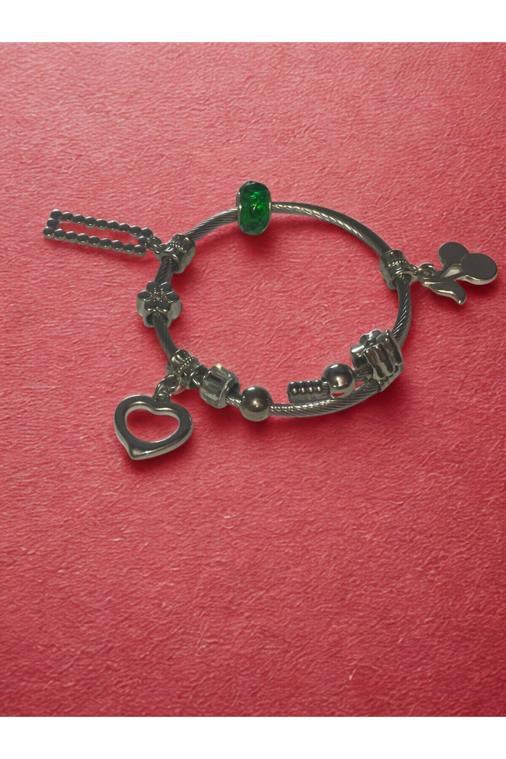 Kalp Charm Gümüş Renk Kelepçe Bileklik
