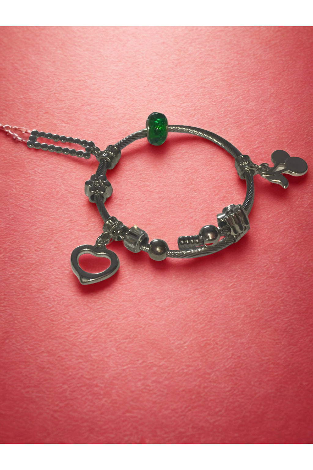 Kalp Charm Gümüş Renk Kelepçe Bileklik